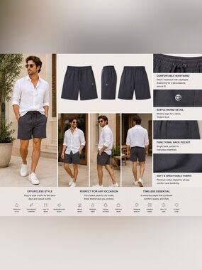 Men's Charcoal Drawstring Casual Shorts